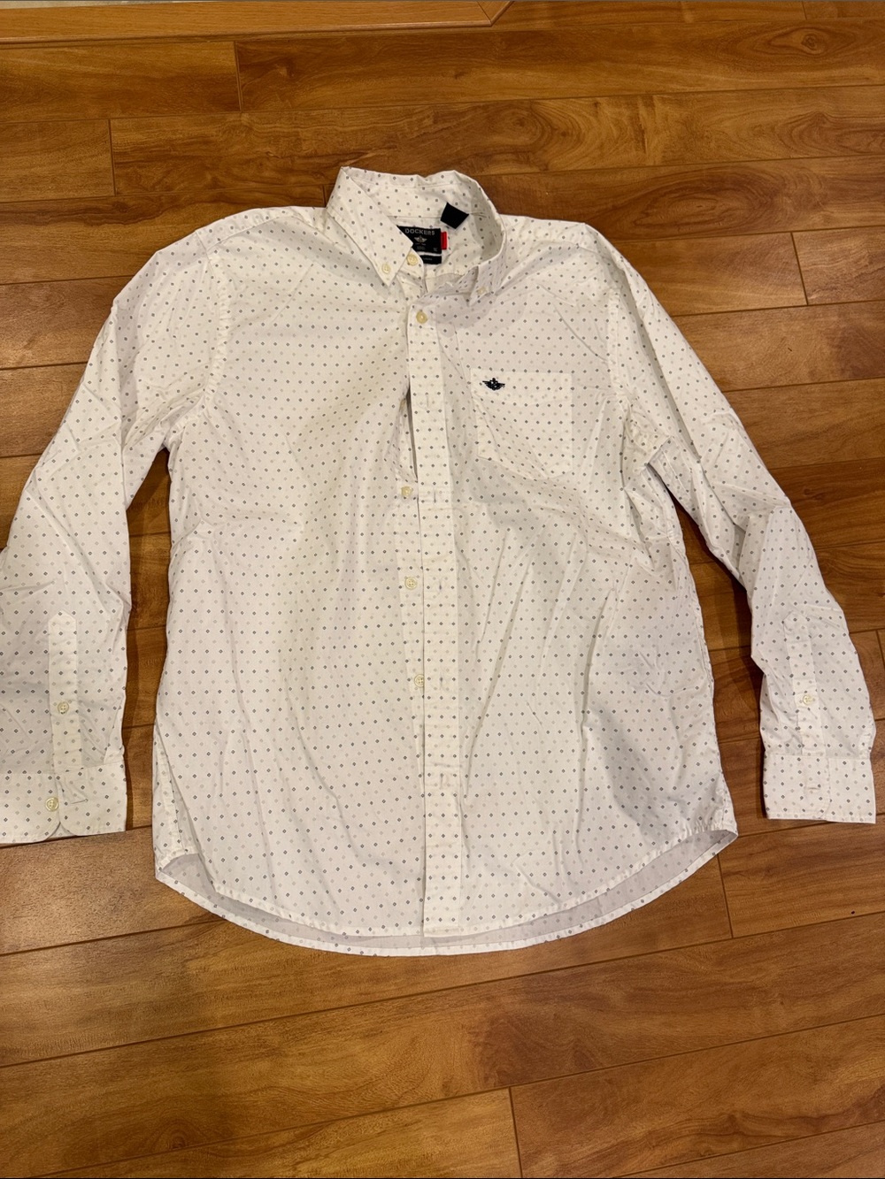 Dockers White Long-Sleeve Button-Down Shirt with Navy Micro Dots